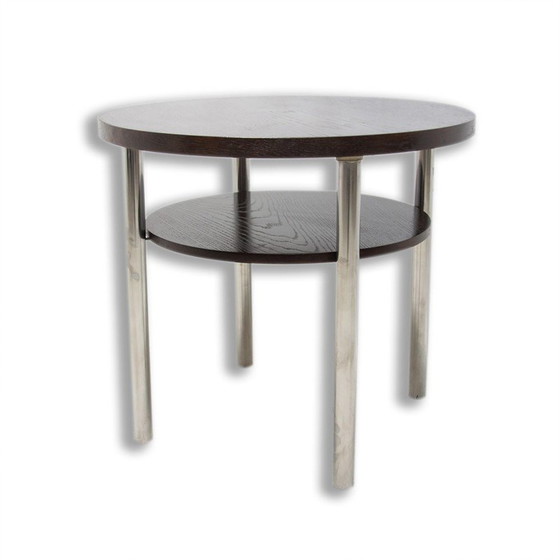 Image 1 of Vintage Bauhaus Couchtisch aus verchromtem Metall und Eiche von Robert Slezák für Kovona, Tschechoslowakei 1930er Jahre