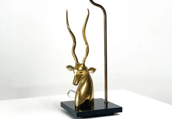 Image 1 of Antilope Kopf Tischlampe aus Messing Frankreich 1975