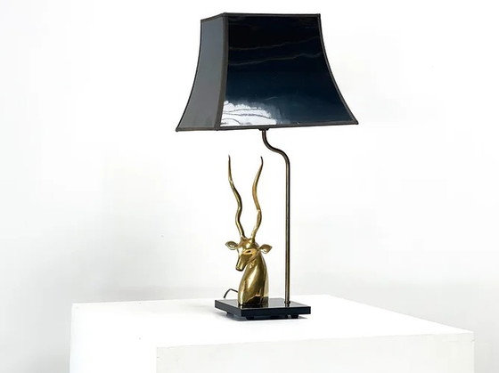 Image 1 of Antilope Kopf Tischlampe aus Messing Frankreich 1975