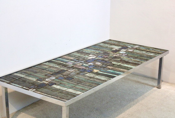 Image 1 of Pia Manu Schiefer und Keramik Mosaik Kunstwerk Couchtisch