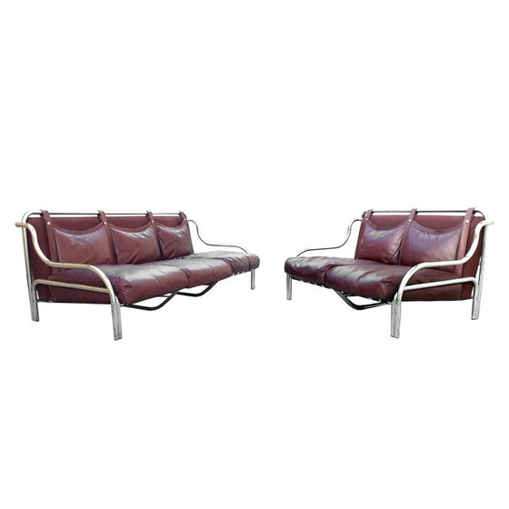 Image 1 of Ein Paar Sofas aus Chrom und Leder von Gae Aulenti für Poltronova, Italien 1965