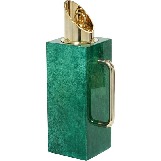 Image 1 of Vintage-Thermoskanne aus grünem Pergament und Messing von Aldo Tura, 1960