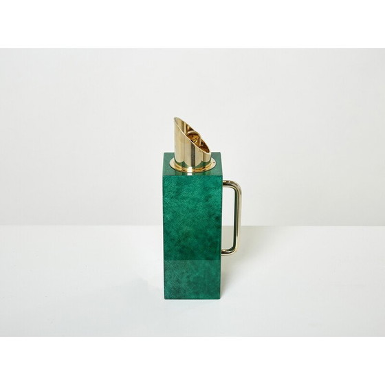 Image 1 of Vintage-Thermoskanne aus grünem Pergament und Messing von Aldo Tura, 1960