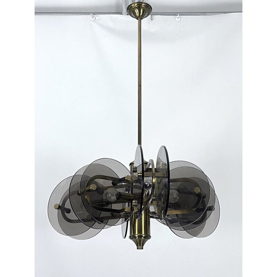 Image 1 of Vintage-Kronleuchter aus Messing und Glas für Gino Paroldo, Italien 1970