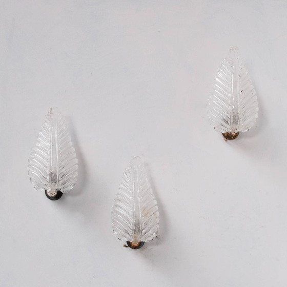 Image 1 of Satz von 3 Wandlampen aus Muranoglas und Messing, Italien 1960er Jahre