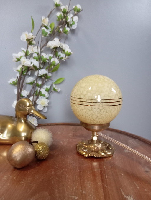 Beistelllampe Ambiance Retro Chic Globe Clichy-Glas Gelb Und Gold