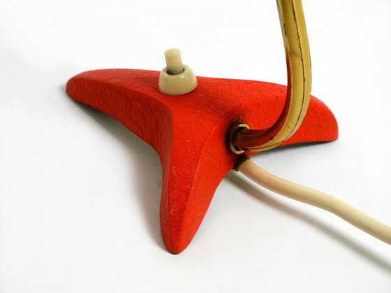 Image 1 of Paar schöne rote Mid Century Modern Diabolo Crow's Foot Tischlampen von Cosack