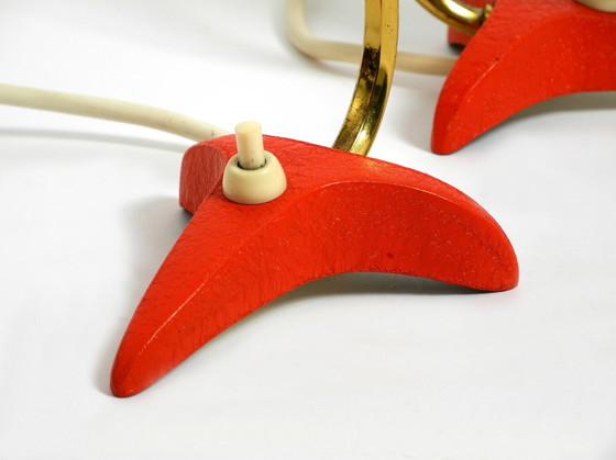 Image 1 of Paar schöne rote Mid Century Modern Diabolo Crow's Foot Tischlampen von Cosack