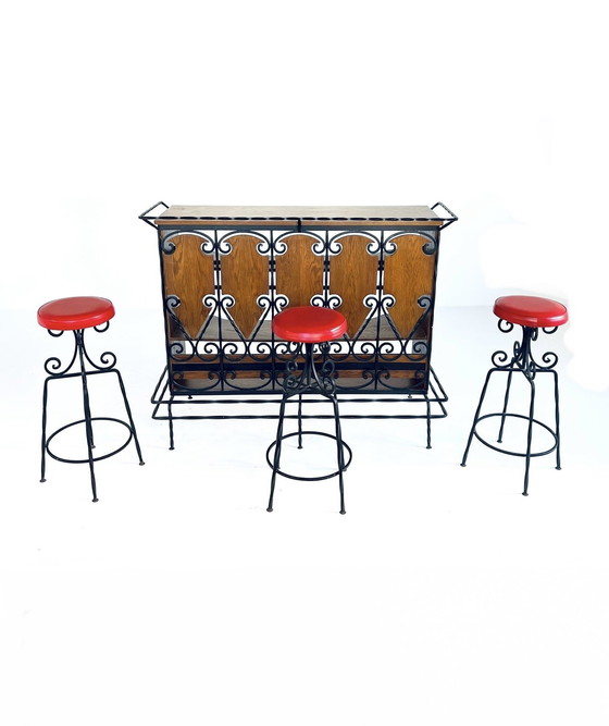 Image 1 of Vintage Bar aus Gusseisen und Holz '70er Jahre