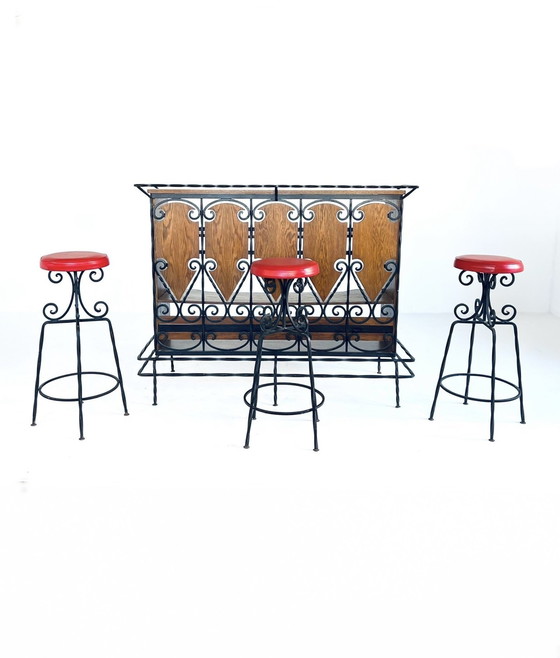 Image 1 of Vintage Bar aus Gusseisen und Holz '70er Jahre