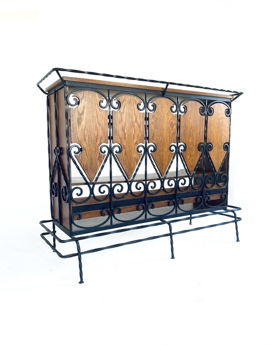 Image 1 of Vintage Bar aus Gusseisen und Holz '70er Jahre
