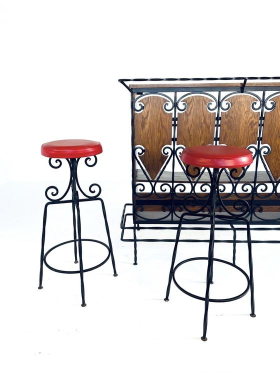 Image 1 of Vintage Bar aus Gusseisen und Holz '70er Jahre