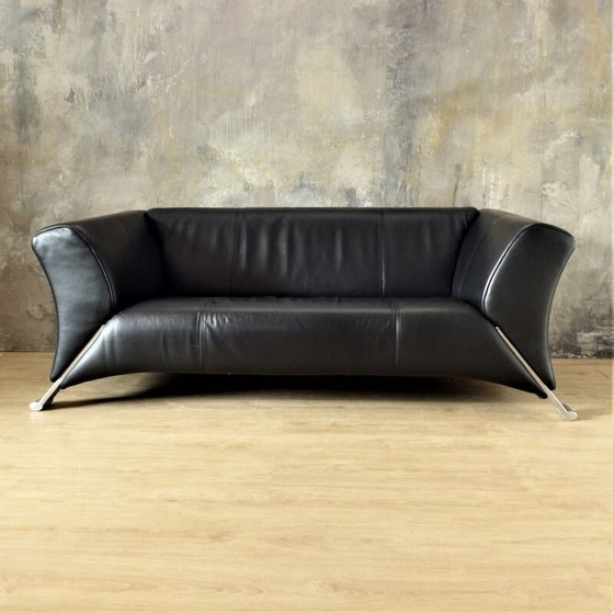 Image 1 of Vintage 2-Sitzer schwarzes Ledersofa von Rolf Benz 2000