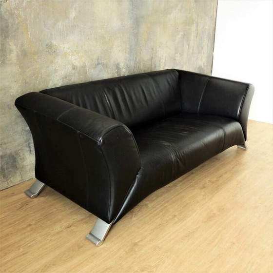 Image 1 of Vintage 2-Sitzer schwarzes Ledersofa von Rolf Benz 2000