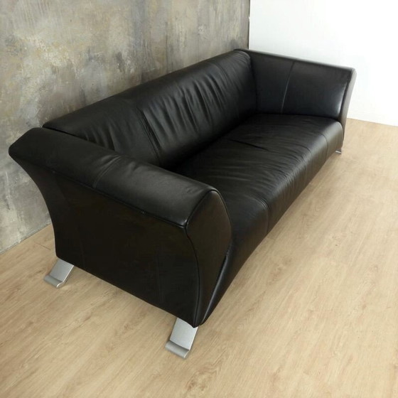 Image 1 of Vintage 2-Sitzer schwarzes Ledersofa von Rolf Benz 2000