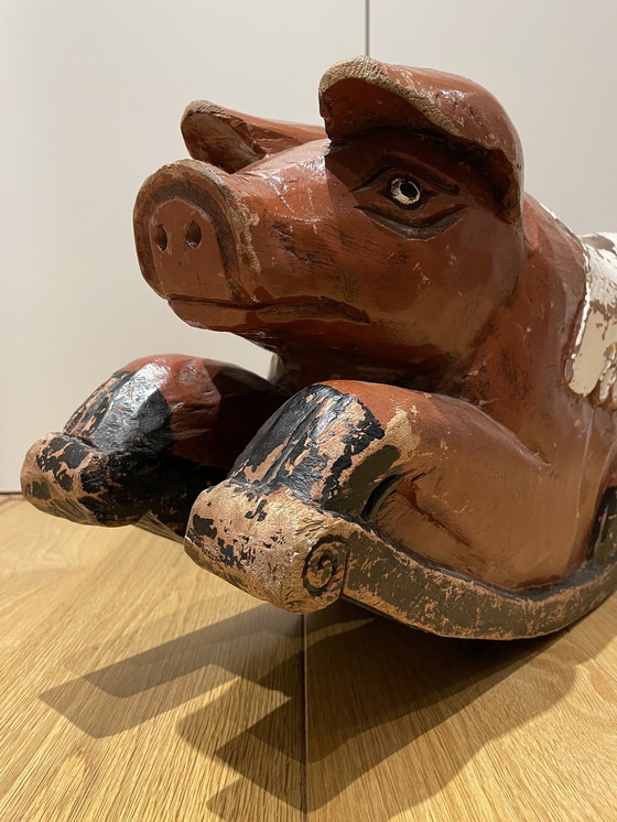 Image 1 of Antikes Hobble-Schwein aus dem frühen 20. Indonesisches, handgefertigtes Unikat.