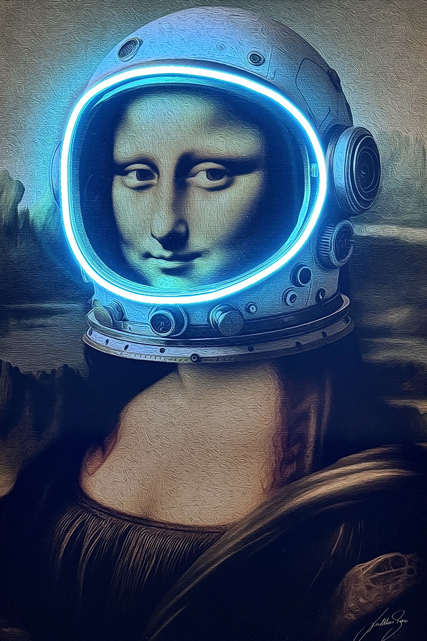 LedMansion Gioconda Astronaut Licht Blau PopArt Wand Kunst Led