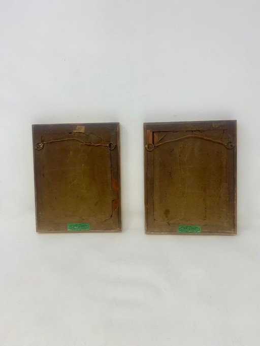  Paar kleine Porträts in Mikro-Marmor-Einlegearbeiten