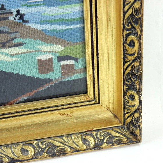 Image 1 of Dekorative Wandteppich Vintage Kunst auf die Landschaft Foto von Bratislava, Tschechoslowakei 1980