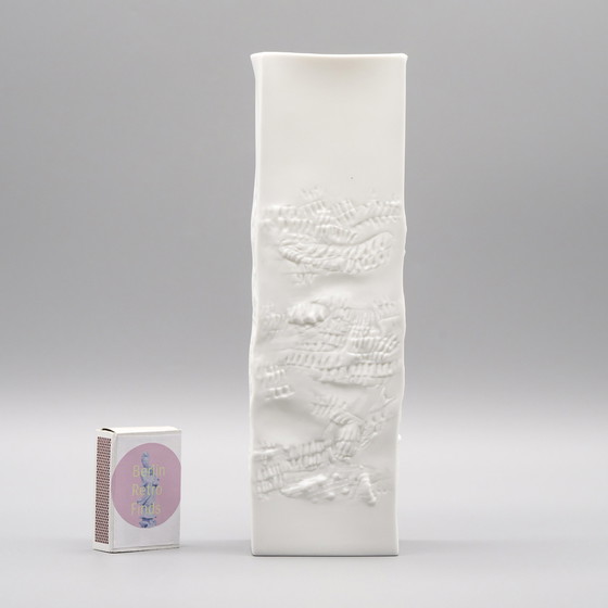 Image 1 of Hutschenreuther Bisque Porzellan Vase Duo Fein Weiß Matt Abstrakt Relief Mcm
