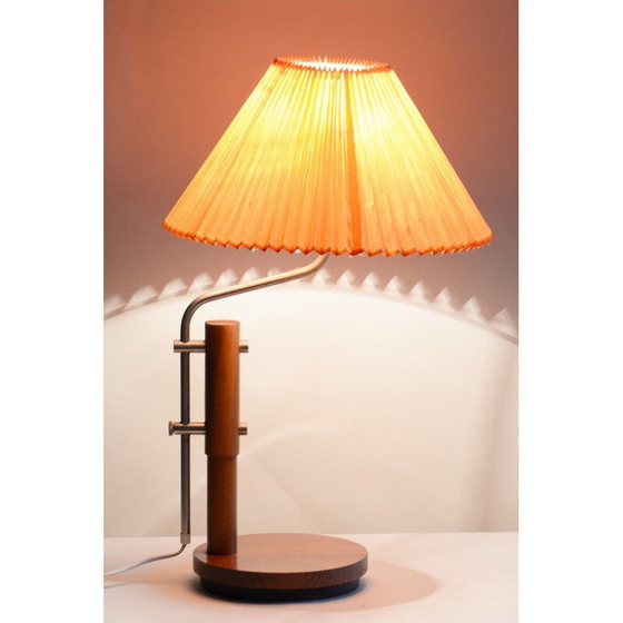 Image 1 of Mid Century Tischlampe aus Buchenholz und verzinktem Metall, Tschechien 1960er Jahre