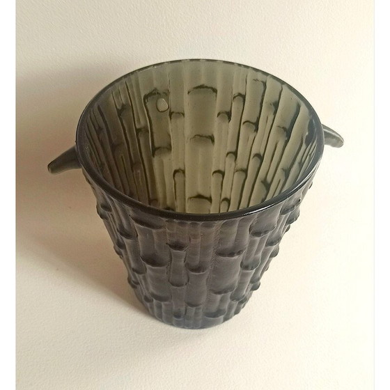 Image 1 of Eiskübel aus schwarzem Rauchglas mit Reliefs, 1950