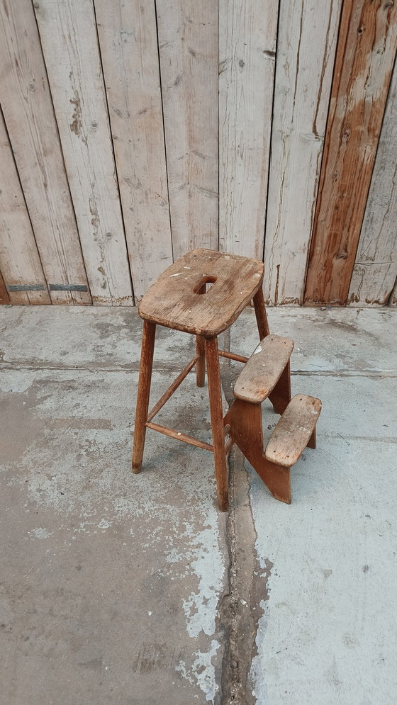 Image 1 of Vintage Holz Rustikal Brocante Küche Treppe Hocker