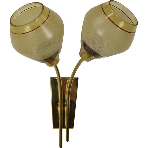 Mid Century Wandleuchte aus Glas und Messing von Kamenicky Senov, Tschechoslowakei 1960er Jahre