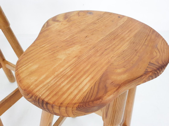 Image 1 of Moderne skandinavische Barhocker aus Kiefernholz aus den 1970er Jahren