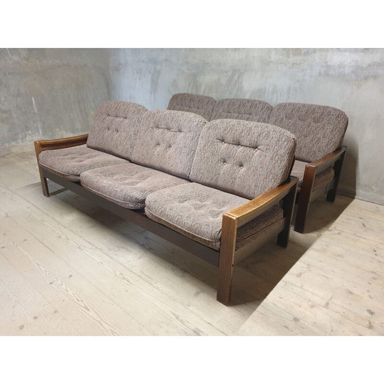 Image 1 of Paar 3-Sitzer-Sofas aus Buchenholz und Stoff, 1980