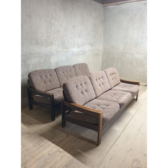 Image 1 of Paar 3-Sitzer-Sofas aus Buchenholz und Stoff, 1980