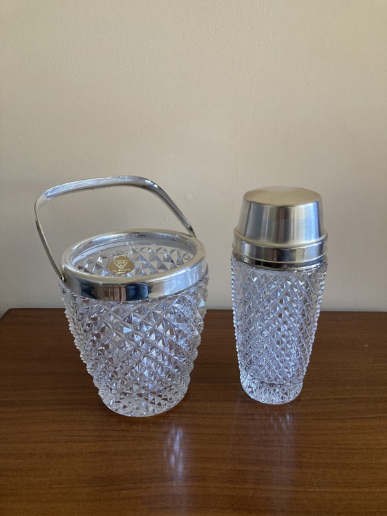 Image 1 of Mid Century Kristall-Eiskübel und Cocktail-Shaker