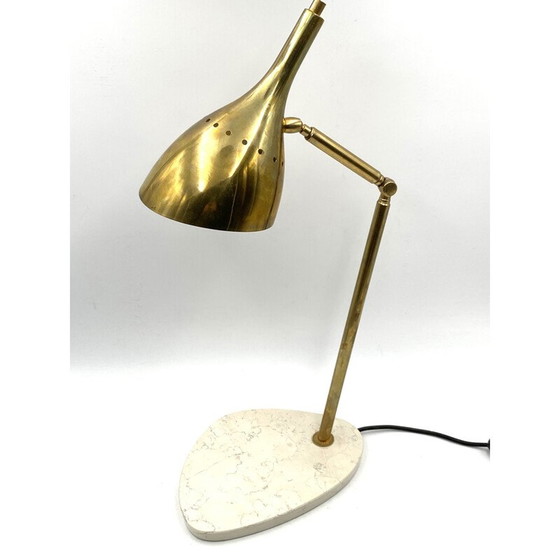 Image 1 of Schreibtischlampe aus vergoldetem Messing mit Sockel aus Carrara-Marmor, Italien 1980