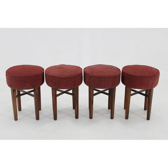 Image 1 of Vintage Art Deco Stoffhocker, Tschechoslowakei 1940