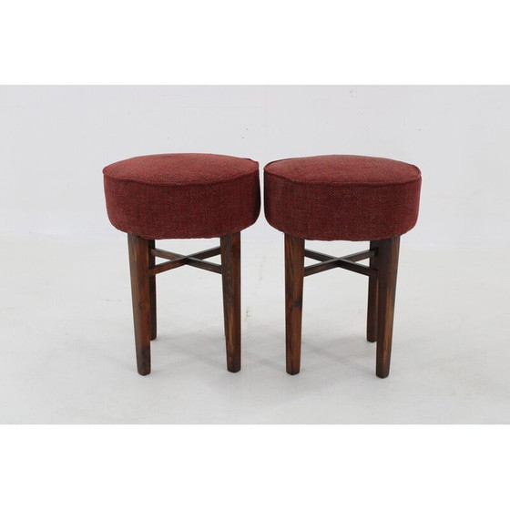 Image 1 of Vintage Art Deco Stoffhocker, Tschechoslowakei 1940