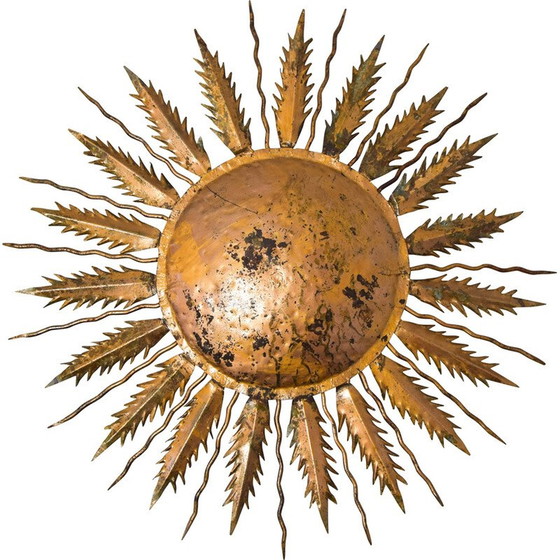 Image 1 of Deckenlampe aus gehämmertem Metall in Sonnenform, Spanien 1940