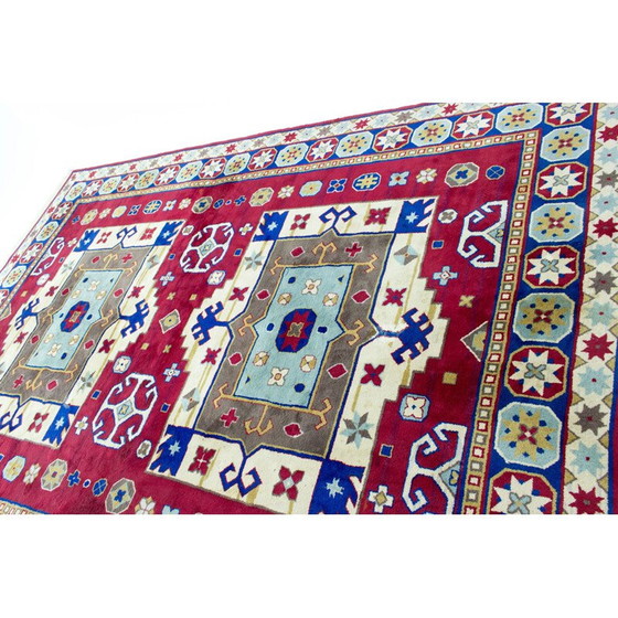 Image 1 of Handgeknüpfter alter Kazak-Teppich mit geometrischen Mustern, 1960