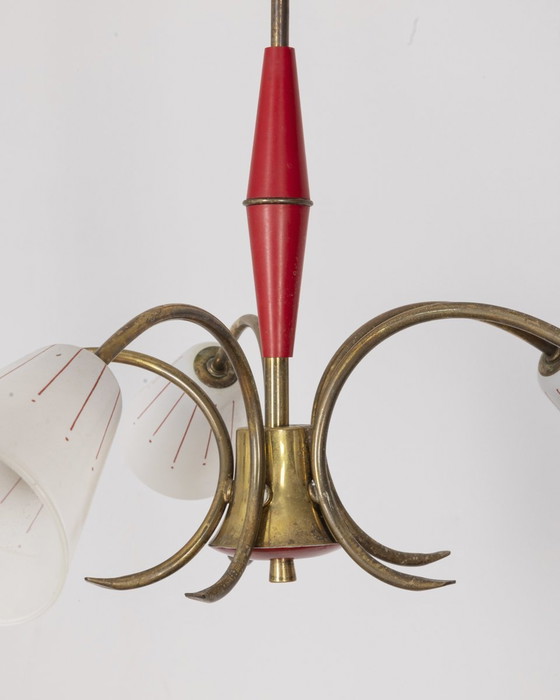 Image 1 of Vintage 1960S Rotes Metall und Glas Kronleuchter Italienisches Design