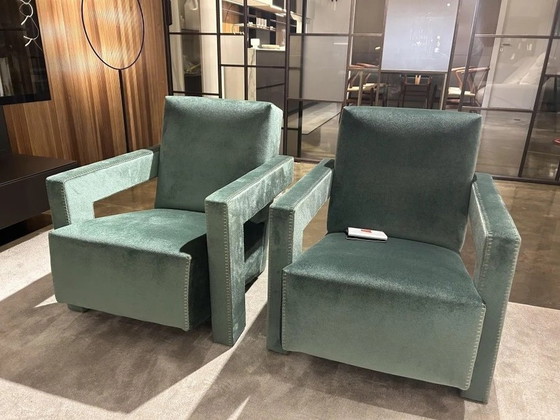 Image 1 of Cassina 2 Utrecht 637 Neu Nie Benutzt In Olive Grün Samt Pferd Nähen