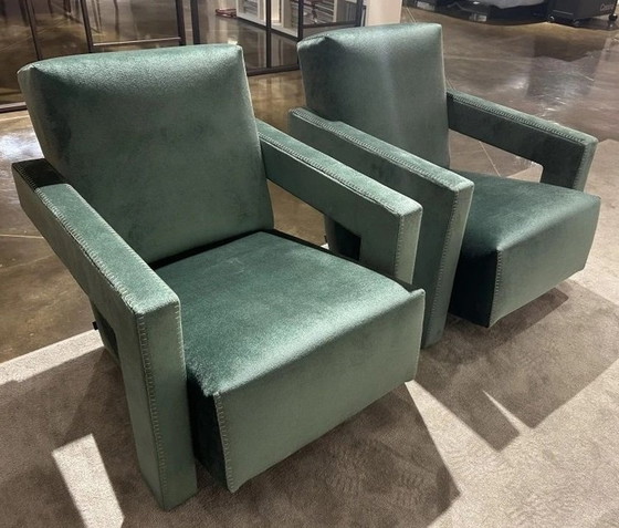 Image 1 of Cassina 2 Utrecht 637 Neu Nie Benutzt In Olive Grün Samt Pferd Nähen