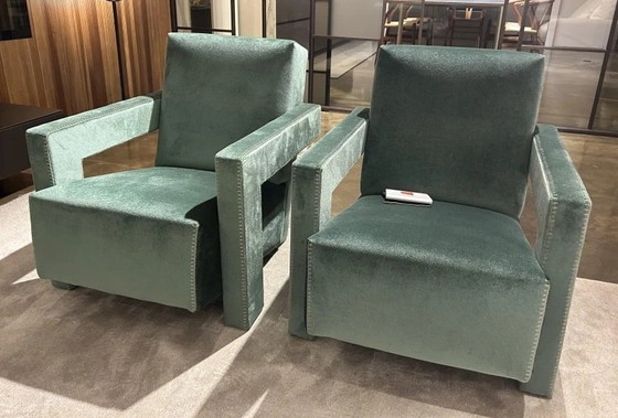 Image 1 of Cassina 2 Utrecht 637 Neu Nie Benutzt In Olive Grün Samt Pferd Nähen