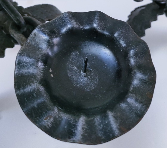 Image 1 of Paar Kerzenhalter Brutalistische Ketten Schmiedeeisen 60er Jahre