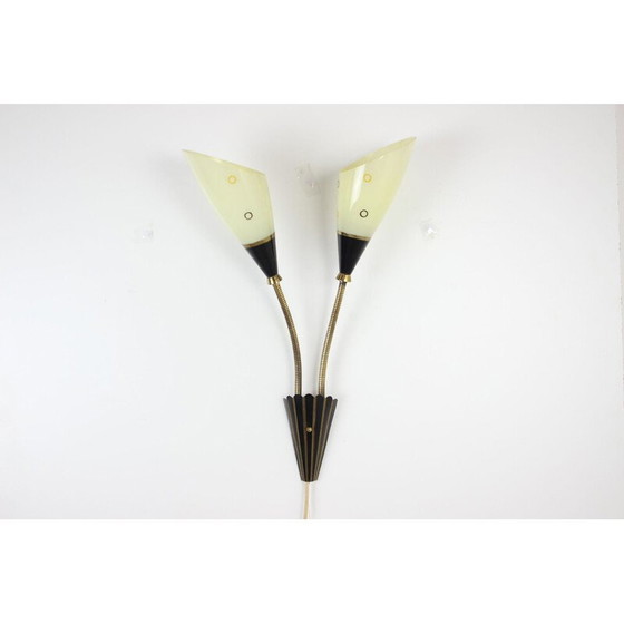 Image 1 of Vintage Wandlampe aus Glas und Messing, Tschechoslowakei 1960