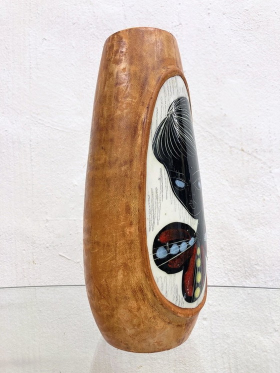 Image 1 of Italienische Keramikvase Mit Lederüberzug 50Er Jahre Design