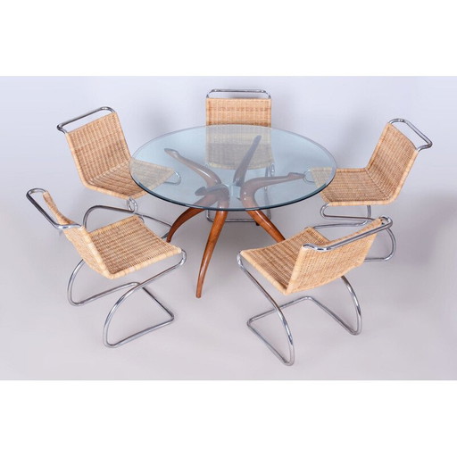 Mid Century Esstisch aus Kirschbaum und gehärtetem Glas, Tschechien 1950er Jahre