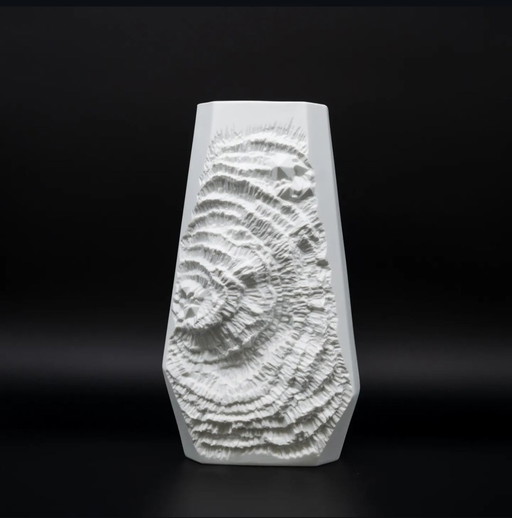 Manfred Frey Ak Kaiser Bisque Porzellan Vase Fossil Ammonit Relief Op Art H26Cm