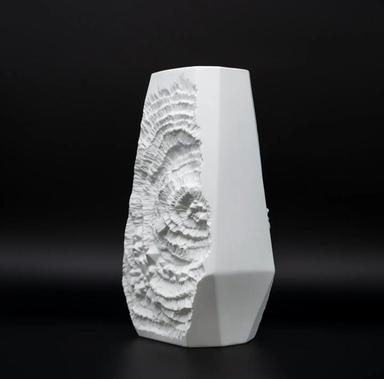 Image 1 of Manfred Frey Ak Kaiser Bisque Porzellan Vase Fossil Ammonit Relief Op Art H26Cm