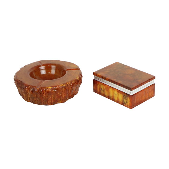 Image 1 of Italienisches Rauchset Orange Alabaster Romano Bianchi