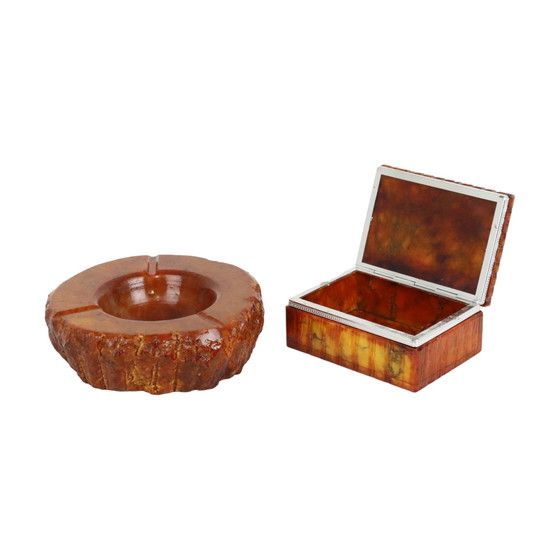 Image 1 of Italienisches Rauchset Orange Alabaster Romano Bianchi