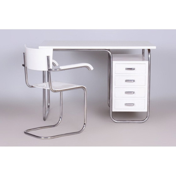 Image 1 of Vintage Bauhaus Schreibtisch aus Chromstahl und Holz, Tschechoslowakei 1930